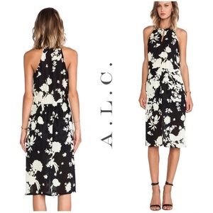 A.L.C. Black Light Yellow Midi 100% Silk Dress Size 2 S